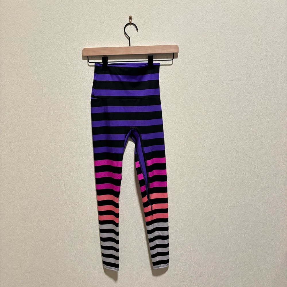 K-DEER Vibrant Purple  and Pink Striped Womens Leggings